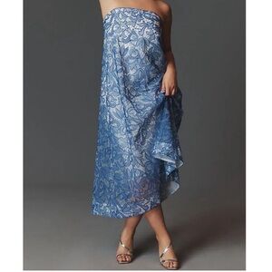 Anthropologie Blue Strapless Floral lace Dress